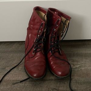 Vintage Red Leather Combat Boots